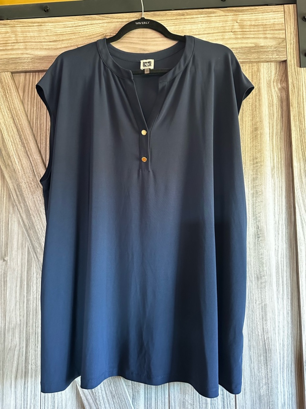 Buy 2 Get 1 Free! Anne Klein Sleeveless Navy Split-Neck Tunic Top - 3X